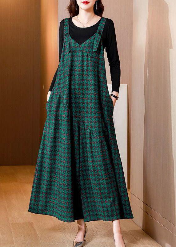 peopleterritory French Green Oversized Print Cotton Overalls Jumpsuit Two Piece Set Spring AC2005