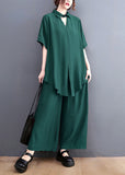 peopleterritory French Green Oversized Side Open Draping Silk Two Piece Set Women Clothing Summer LY1489