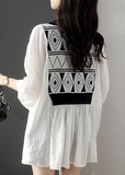 peopleterritory French White V Neck Knit Patchwork Cotton Fake Two Piece Shirt Top Half Sleeve LY1480