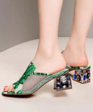 peopleterritory Green Breathable Mesh Splicing Zircon Slide Sandals RT1052