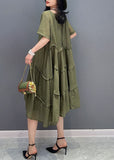 peopleterritory Green Patchwork Cotton 2 Piece Outfit Dress O-Neck Wrinkled Summer LC0328