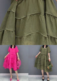 peopleterritory Green Patchwork Cotton 2 Piece Outfit Dress O-Neck Wrinkled Summer LC0328