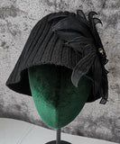 peopleterritory Handmade Black Floral Knit Bucket Hat LY524