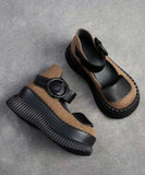 peopleterritory Handmade Black Platform Splicing Buckle Strap Loafer Shoes SL1011