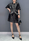 peopleterritory Handmade Black Sequins Patchwork False Two Pieces Dresses Spring LC0362