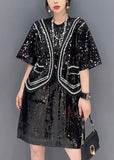 peopleterritory Handmade Black Sequins Patchwork False Two Pieces Dresses Spring LC0362