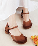 peopleterritory Handmade Brown Chunky Cowhide Leather Splicing Sandals SL1024