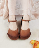 peopleterritory Handmade Brown Chunky Cowhide Leather Splicing Sandals SL1024