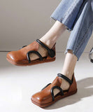 peopleterritory Handmade Brown Platform Splicing Buckle Strap Flats Shoes SL1016