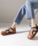 peopleterritory Handmade Brown Platform Splicing Buckle Strap Flats Shoes SL1016