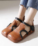 peopleterritory Handmade Brown Platform Splicing Buckle Strap Flats Shoes SL1016