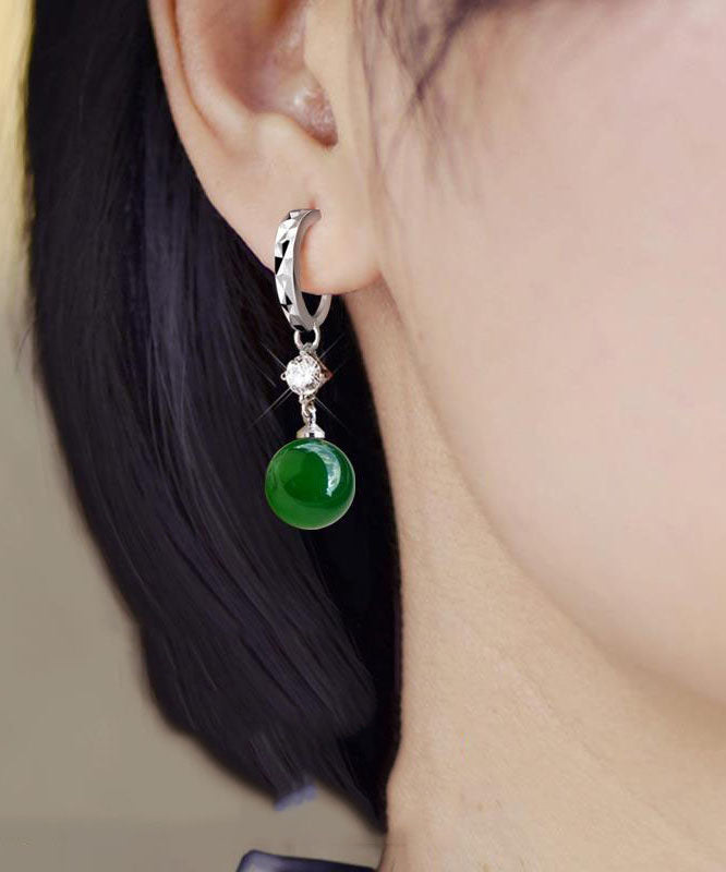 peopleterritory Handmade Green Sterling Silver Agate Drop Earrings TW1041