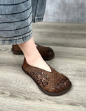 peopleterritory Leather Woven Wide Toe Box Shoes