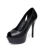 peopleterritory Handmade Peep Toe Stiletto High Heels Black Cowhide Leather LC0178