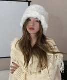 peopleterritory Handmade White Knit Faux Fur Solid Bonnie Hat LY517