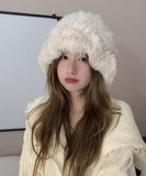 peopleterritory Handmade White Knit Faux Fur Solid Bonnie Hat LY517