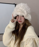 peopleterritory Handmade White Knit Faux Fur Solid Bonnie Hat LY517