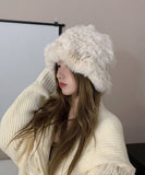 peopleterritory Handmade White Knit Faux Fur Solid Bonnie Hat LY517