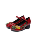 peopleterritory Leather Front Oriental Chunky Heels