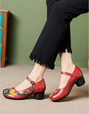 peopleterritory Leather Front Oriental Chunky Heels