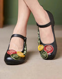 peopleterritory Leather Front Oriental Chunky Heels