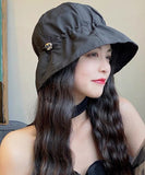 peopleterritory Modern Black Patchwork Drawstring Solid Bucket Hat LY500