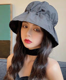 peopleterritory Modern Black Patchwork Drawstring Solid Bucket Hat LY500
