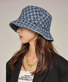 peopleterritory Modern Blue Plaid Patchwork Cotton Cowboy Hat LY535