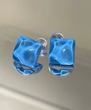 peopleterritory Modern Blue Sterling Silver Overgild Crystal Stud Earrings KX1017