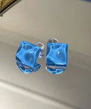 peopleterritory Modern Blue Sterling Silver Overgild Crystal Stud Earrings KX1017