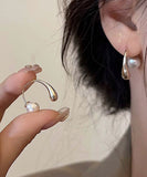 peopleterritory Modern Gold Sterling Silver Overgild Pearl Hoop Earrings GH1050