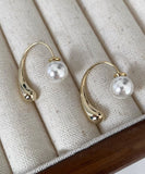 peopleterritory Modern Gold Sterling Silver Overgild Pearl Hoop Earrings GH1050