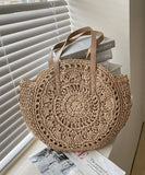 peopleterritory Natural Brown Hollow Out Straw Woven Satchel Bag Handbag LY1393