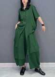 peopleterritory Natural Green Peter Pan Collar Patchwork Tops And Pants Cotton Two Pieces Set Spring LC0326