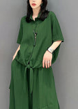 peopleterritory Natural Green Peter Pan Collar Patchwork Tops And Pants Cotton Two Pieces Set Spring LC0326