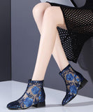 peopleterritory New Blue Hollow Out Breathable Mesh Splicing Ankle Boots RT1065