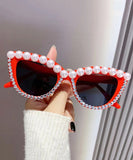 peopleterritory New Personalized Diamond Studded Pearl Cat Eye Sunglasses XS1086