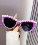 peopleterritory New Personalized Diamond Studded Pearl Cat Eye Sunglasses XS1086