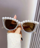 peopleterritory New Personalized Diamond Studded Pearl Cat Eye Sunglasses XS1086