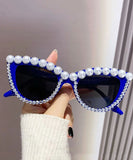 peopleterritory New Personalized Diamond Studded Pearl Cat Eye Sunglasses XS1086