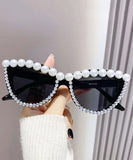 peopleterritory New Personalized Diamond Studded Pearl Cat Eye Sunglasses XS1086