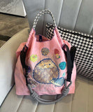 peopleterritory New Style Embroidery Large Capacity Nylon Shopping Bag SX1014