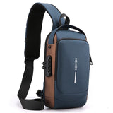 peopleterritory  Cross-Border New Product Men's Messenger Bag Trendy Password Lock Fashion Chest Bag USB Charging Business Casual Backpack