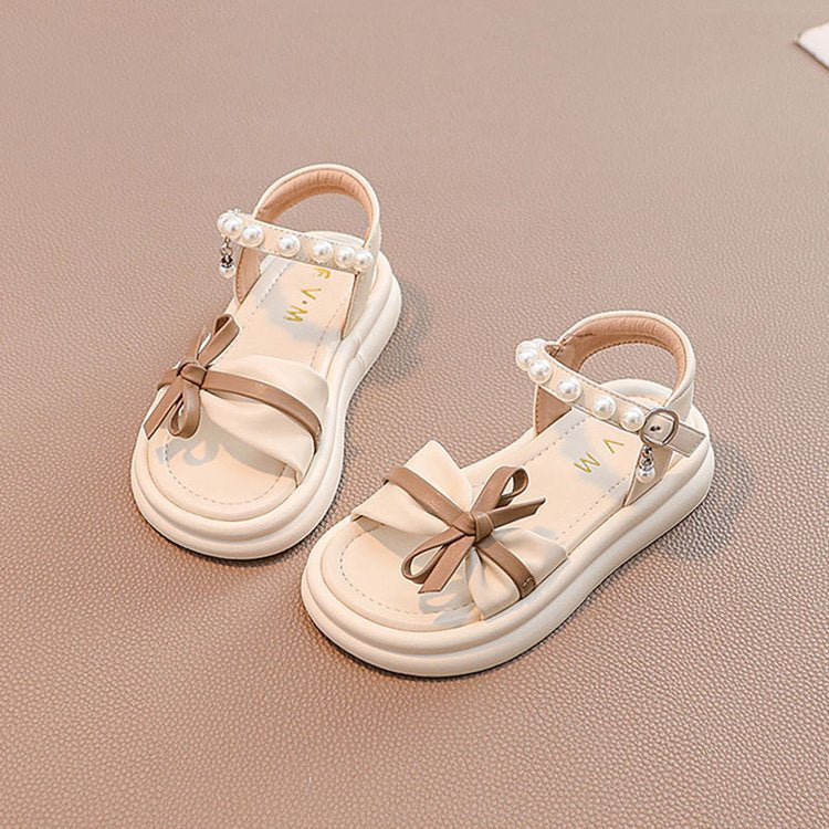 peopleterritory  Girls' Sandals 7-12 Western Style  Summer New  Style Bow Princess Shoes Lightweight Soft Sole Children's Sandals