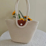 peopleterritory Handbag Women's Straw Basket Handmade Bag Holiday Picnic Spring Outing Photo Beach Bag One-Shoulder Knitted Small Bag