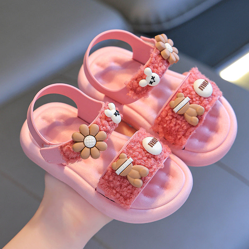 peopleterritory  New Summer Children's Sandals Girls Fashion Princess Shoes Soft Bottom Non-Slip Medium and Big Children Girls Beach Sandals