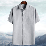 Spring, Autumn and Summer Wear Dad Long-Sleeved Shirt Middle-Aged and Elderly Men Grandpa Old Man Shirt Cotton and Linen Loose 60-70-80 Years Old