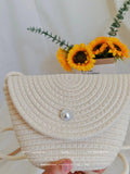 peopleterritory Handbag Women's Straw Basket Handmade Bag Holiday Picnic Spring Outing Photo Beach Bag One-Shoulder Knitted Small Bag