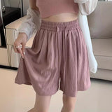 peopleterritory Ice Silk Draping Shorts for Girls Summer Thin Elastic Waist Loose plus Size Straight Cool Straight Simple Wide-Leg Half Pants