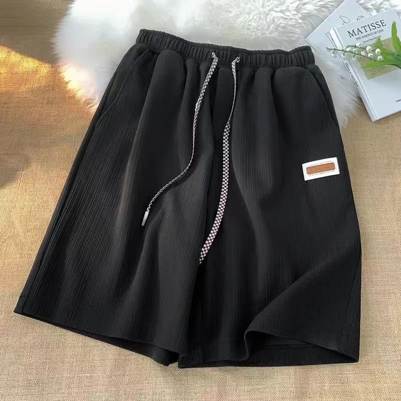 New Ice Silk Casual Pants Men's Summer Thin Casual ins Draping Trendy Embroidery Straight Shorts